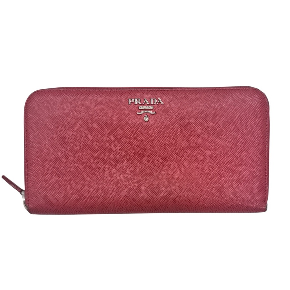 PRADA Milano Calfskin Pink Leather Zip Around Long Wallet Purse Italy